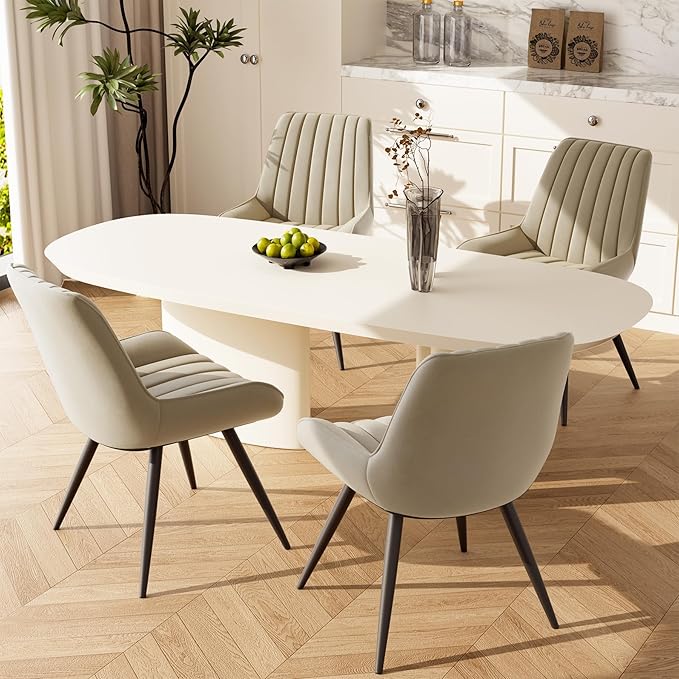 Modern Dining Chairs Set of 4,Upholstered Dining Room Chairs with Thick Cushions,Fabric Comfy Dining Chairs with Metal Legs for Dining Room Khaki
