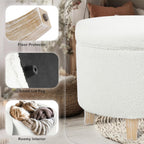 HomePop 19" Faux Sheepskin Round Storage Ottoman - Light Cream