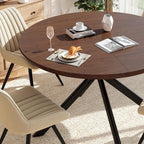 47.2" 5-Piece Round Dining Table Set for 4, Modern Wood Dining Table with 4 Upholstered Chairs, Kitchen & Dining Room Table Set with Metal Base for Apartment, Small Space, Walnut Table+4 Beige Chairs