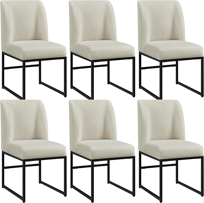 Yaheetech Upholstered Dining Chairs Set of 6 Modern Kitchen Chairs with Mid Back Padded Seat and Metal Legs for Dining Room, Living Room, Restaurant, Armless Design, Beige