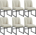 Yaheetech Upholstered Dining Chairs Set of 6 Modern Kitchen Chairs with Mid Back Padded Seat and Metal Legs for Dining Room, Living Room, Restaurant, Armless Design, Beige