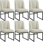 Yaheetech Upholstered Dining Chairs Set of 6 Modern Kitchen Chairs with Mid Back Padded Seat and Metal Legs for Dining Room, Living Room, Restaurant, Armless Design, Beige