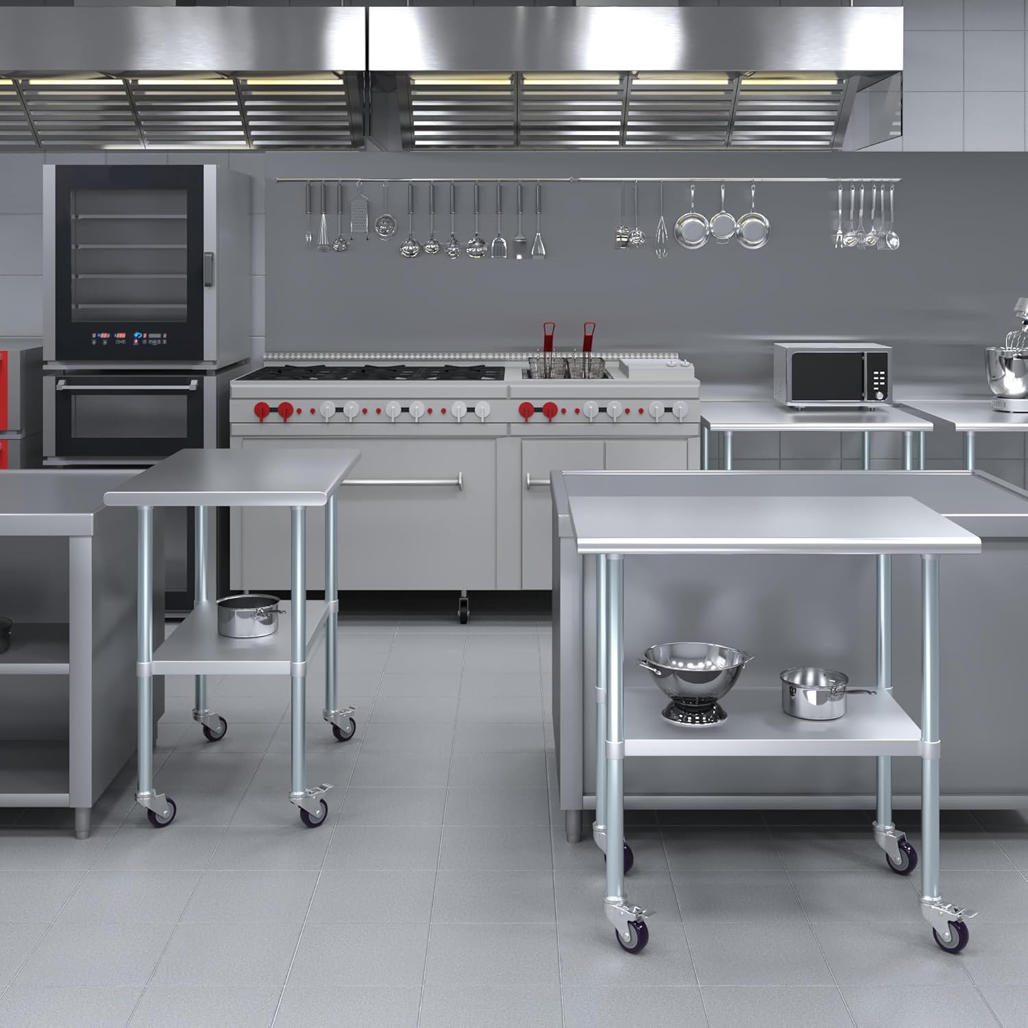 AmGood 24" x 36" Stainless Steel Work Table with Casters | Heavy Duty Metal Utility Table On Wheels | Kitchen Island Cart