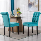Farmhouse Dining Chairs Set of 2, Velvet Upholstered Kitchen Chairs, Comfy Side Parsons Chairs for Home/Restaurant/Bedroom/Living Room, Cyan Blue