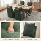 VKNOW Upholstered Dining Chairs Set of 2, Modern Rolling Chairs with Storage and Wheels, Linen Armless Chair with Cushion and Backrest, Dining Room Chairs for Living Room Kitchen Bedroom, Green
