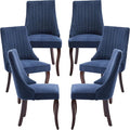 Modern Dining Chairs Set of 6, Mid Century Kitchen & Dining Room Chairs, Linen Upholstered Kitchen Chairs with Wood Legs, Sillas de Comedor, Easy Assembly, Blue, 6 Pieces