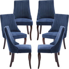 Modern Dining Chairs Set of 6, Mid Century Kitchen & Dining Room Chairs, Linen Upholstered Kitchen Chairs with Wood Legs, Sillas de Comedor, Easy Assembly, Blue, 6 Pieces