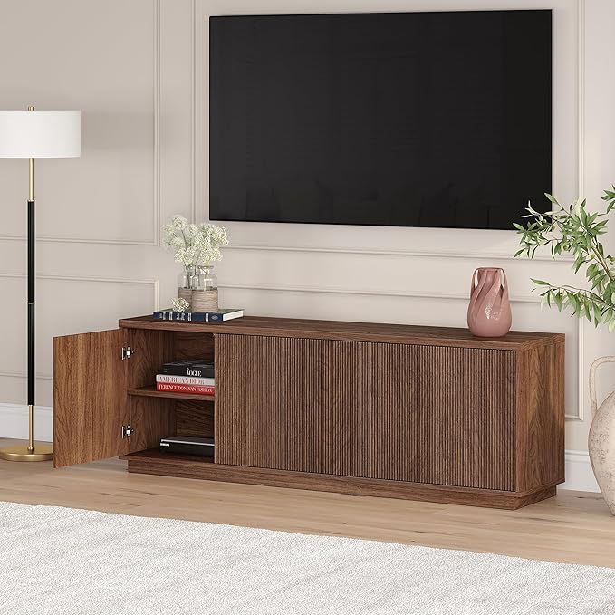 Henn&Hart Fluted TV Stand for TVs up to 75" with 2 Concealed Ribbed ...
