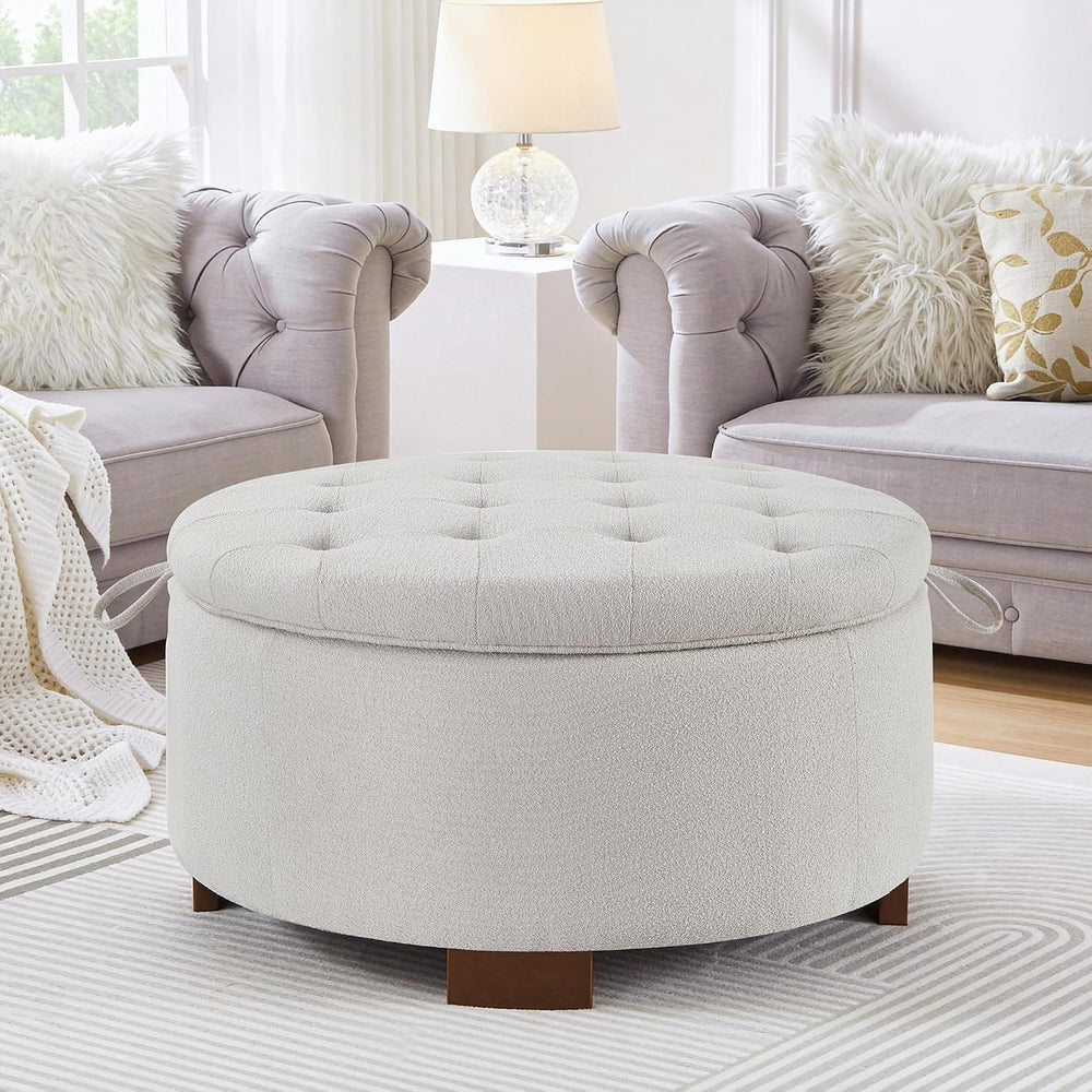 30'' Round Ottoman with Storage, Oversized Ottoman Coffee Table with ...