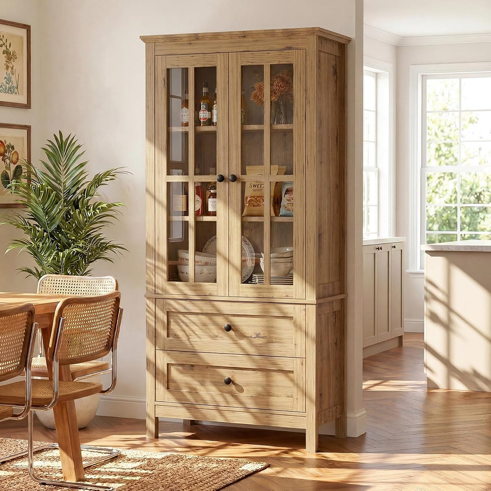 63" Tall Kitchen Pantry Cabinet Set of 2, Farmhouse Wood Storage Cabinet...