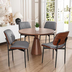 Dining Chairs Set of 4, Dining Room and Kitchen Chairs, Mid Century Modern Accent Chair, Upholstered PU Leather Chairs for Vanity with Walnut Bentwood and Metal Legs, Gray