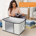 Fab totes 3 Pack Clothes Storage, Foldable Thick Fabric Blanket Storage Bags, Containers for Organizing Bedroom, Closet, Clothing, Comforter, Organization with Handle,Ivory White