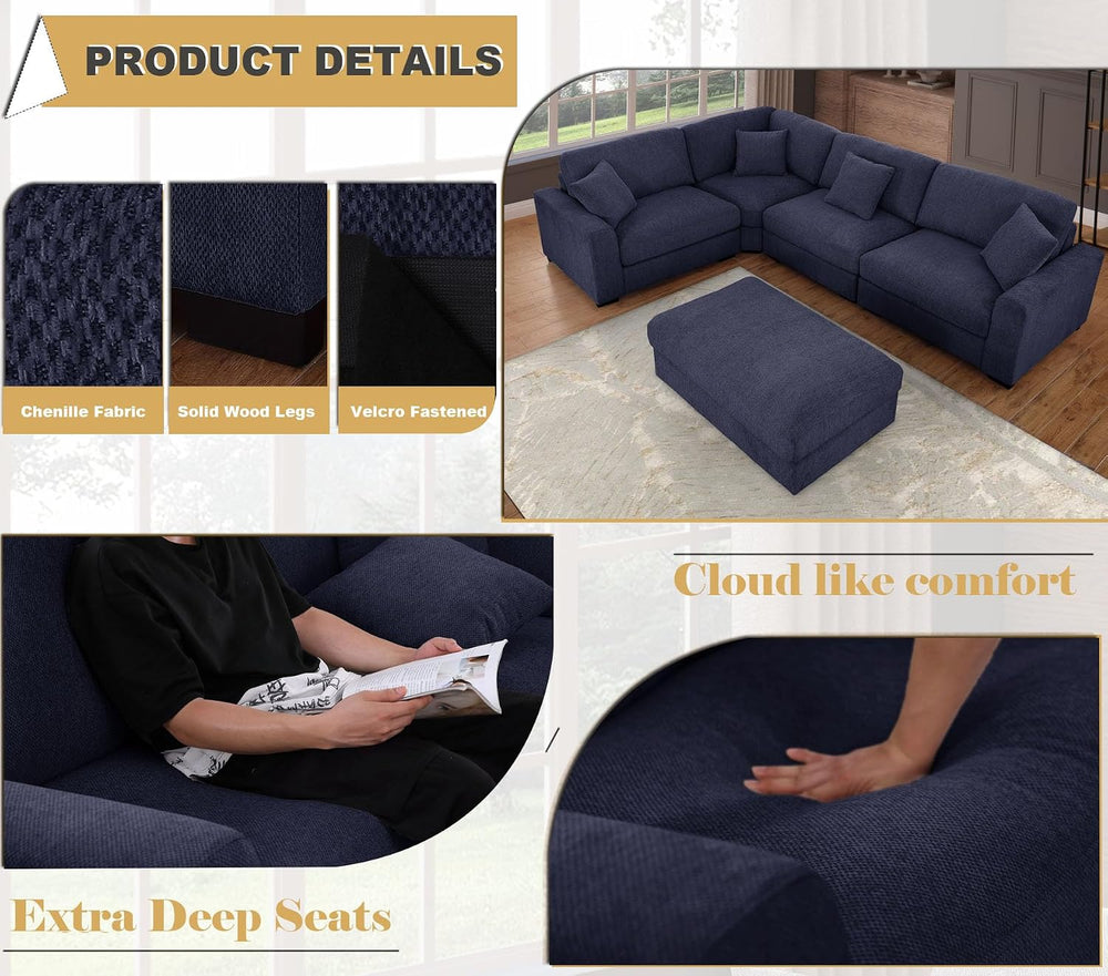 asunflower Ottoman for Living Room Navy Blue 45.8" x 28.7" Large Re...
