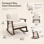 Rocking Chair Nursery, Compact Glider Rocking Chair for Indoor Use, Small Upholstered Rocker Chair for Bedroom Living Room, Teddy Fleece Accent Chair,White