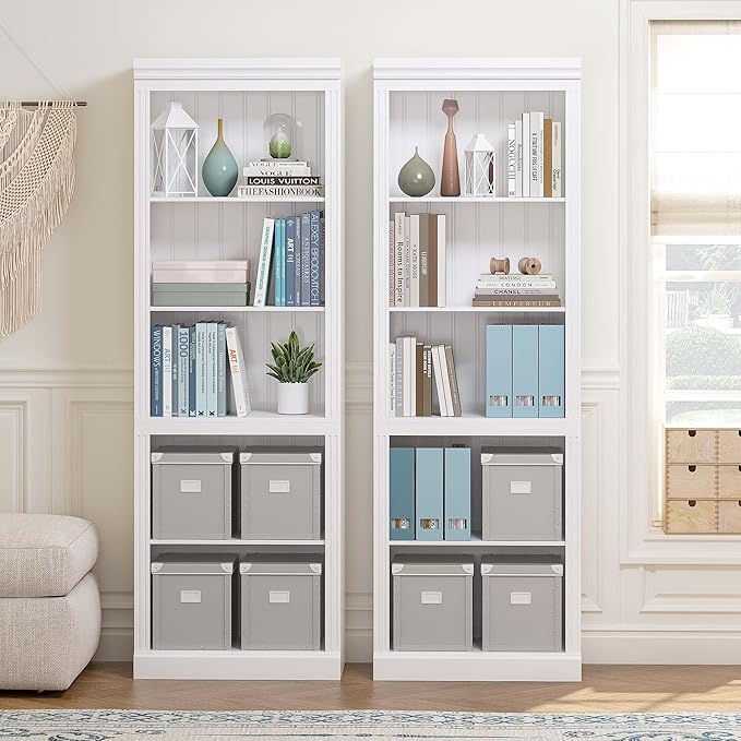 Spirich 5 Tier White Bookshelf, Tall Bookshelf with Storage, Open Wooden Book Shelf, Modern Large Bookcase for Living Room, Home Office, Dinning Room