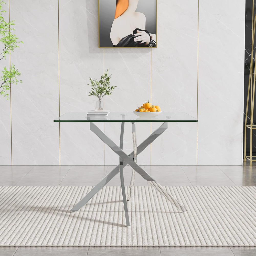 Glass Dining Table,36'' Square Dining Kitchen Table,Modern X-Design D...