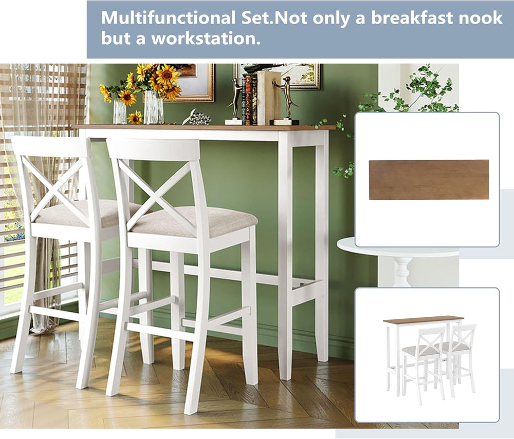 LUMISOL 3 Piece Pub Table and Chair Set, Small Wood Counter Height Bar Table ...