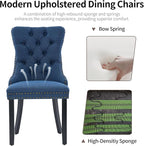 Blue Dining Chairs Set of 6, Upholstered Tufted Linen Fabric Dining Room Chairs with High Back, Nailhead Trim and Black Solid Wood Legs, Modern Dining Chair for Dining Room, Kitchen(Blue)