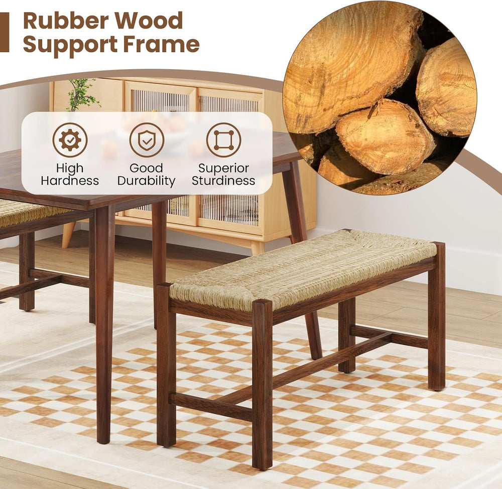 Giantex 40" Dining Bench with Woven Seagrass Woven Seat, Rubber Wood Leg...