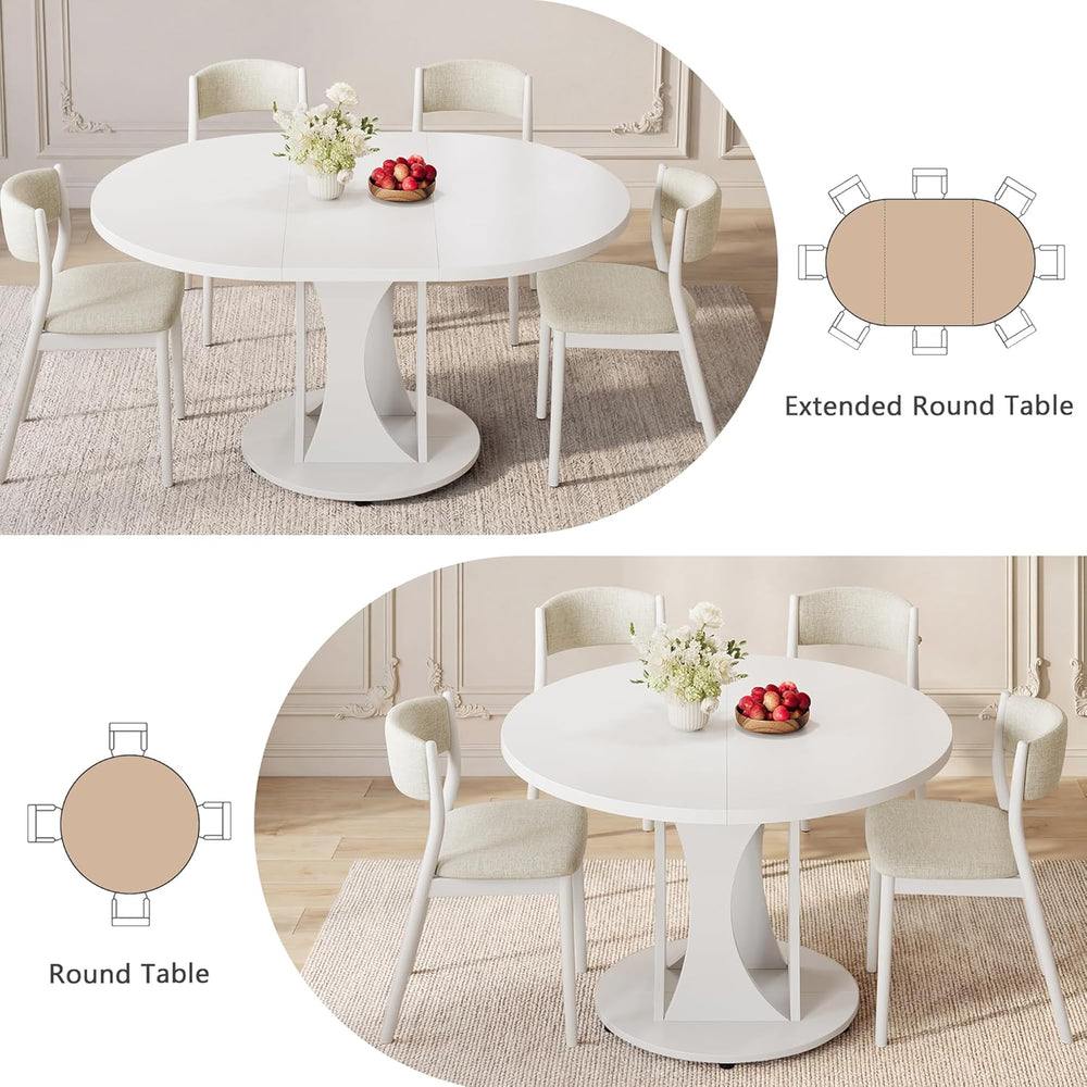 iPormis 43"-59" Extendable Dining Table, Round Kitchen Table with M...