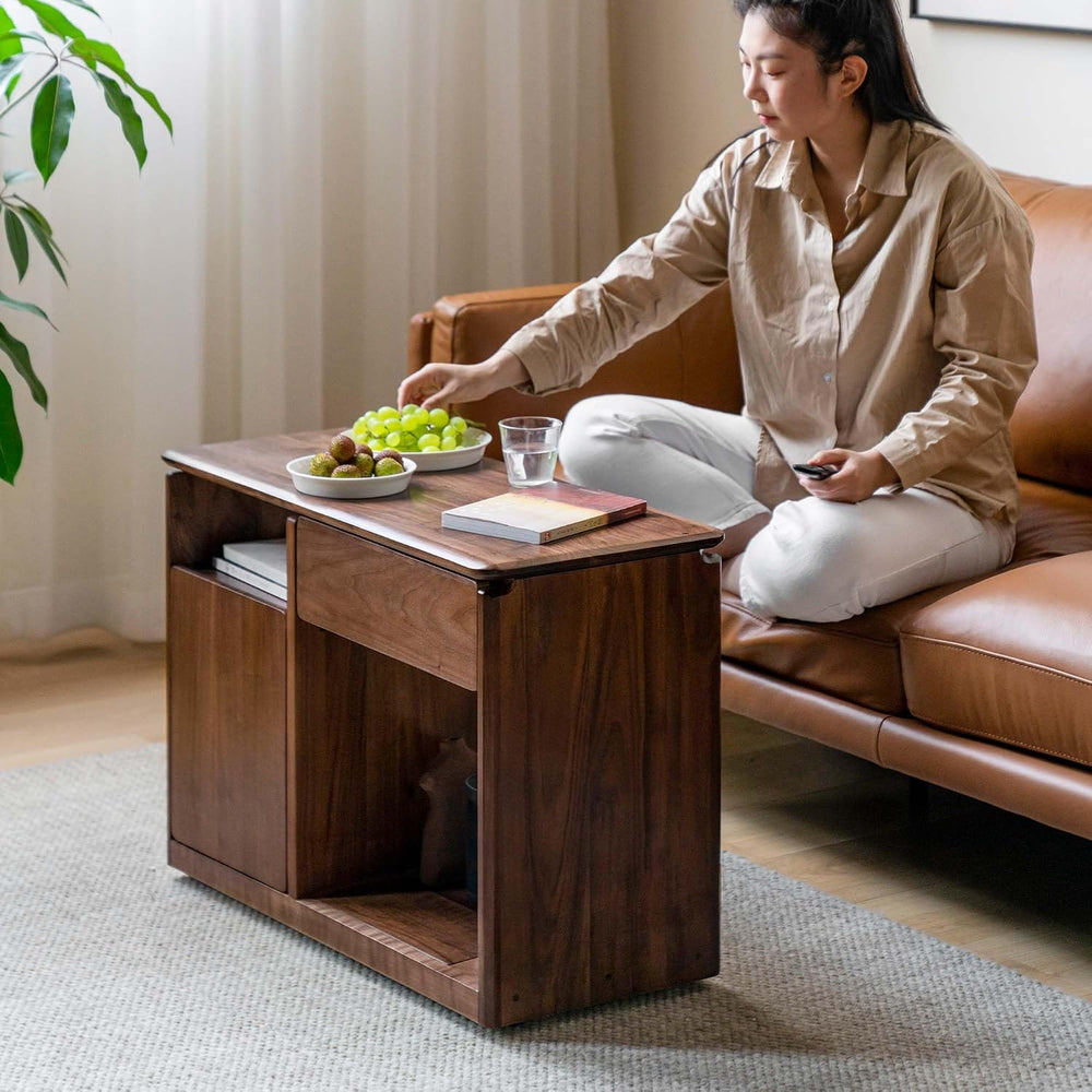 YESWOOD Solid Wood Side Table, Storage Side Table with Wheels, Narrow End Tab...