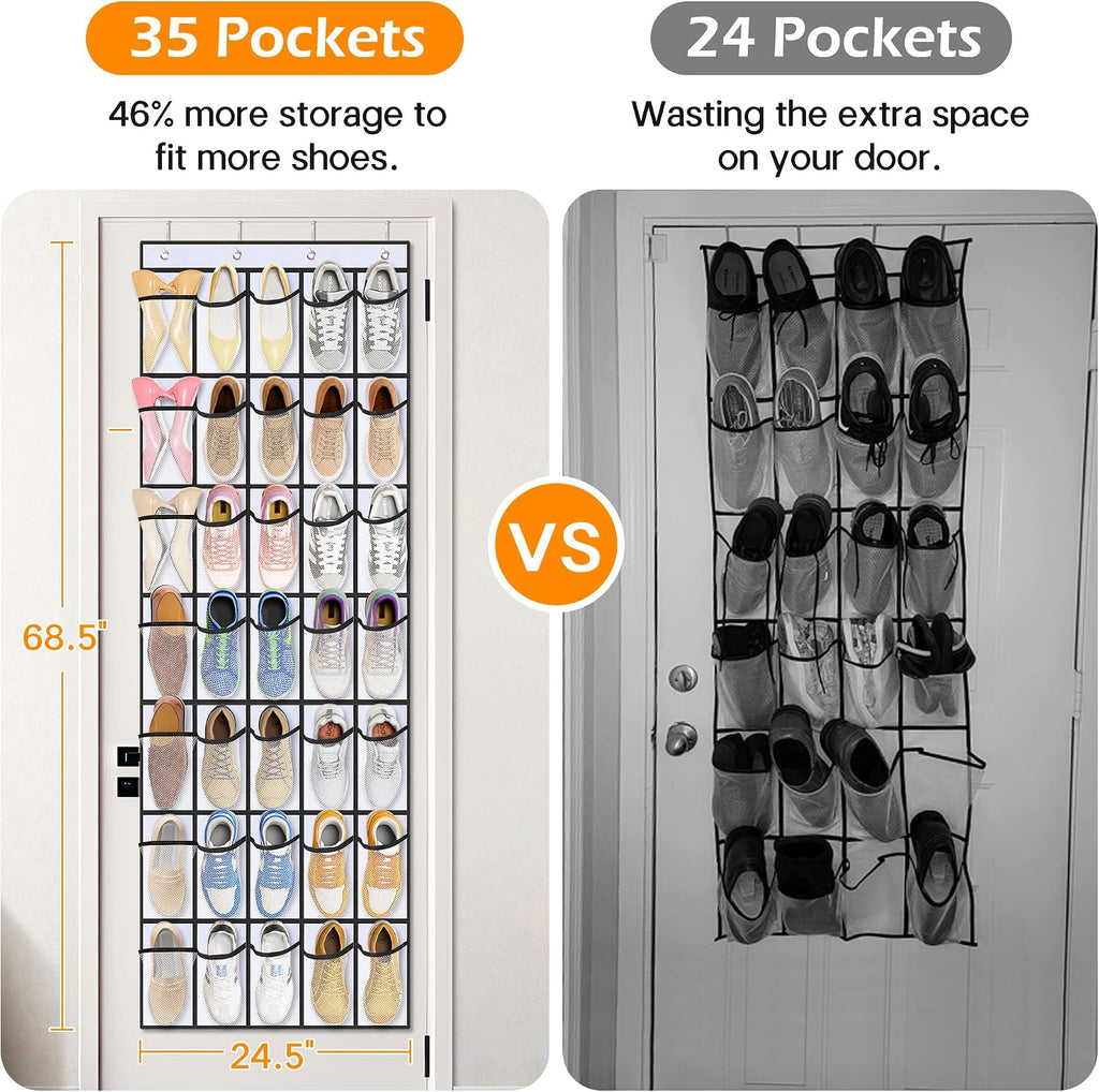 MISSLO 35 Large Pockets Over The Door Shoe Organizer Sturdy Oxford Fabric Hanging Shoe Rack for Door Mesh Closet Shoe Holder Hanger, White