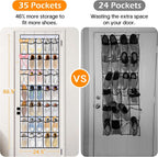 MISSLO 35 Large Pockets Over The Door Shoe Organizer Sturdy Oxford Fabric Hanging Shoe Rack for Door Mesh Closet Shoe Holder Hanger, White
