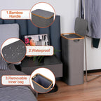 efluky Slim Laundry Hamper with Lid, Narrow Laundry Hamper with Removable Bag, Collapsible Dirty Clothes Basket with Handles for Bathroom, Bedroom & Laundry Room, 75L Grey