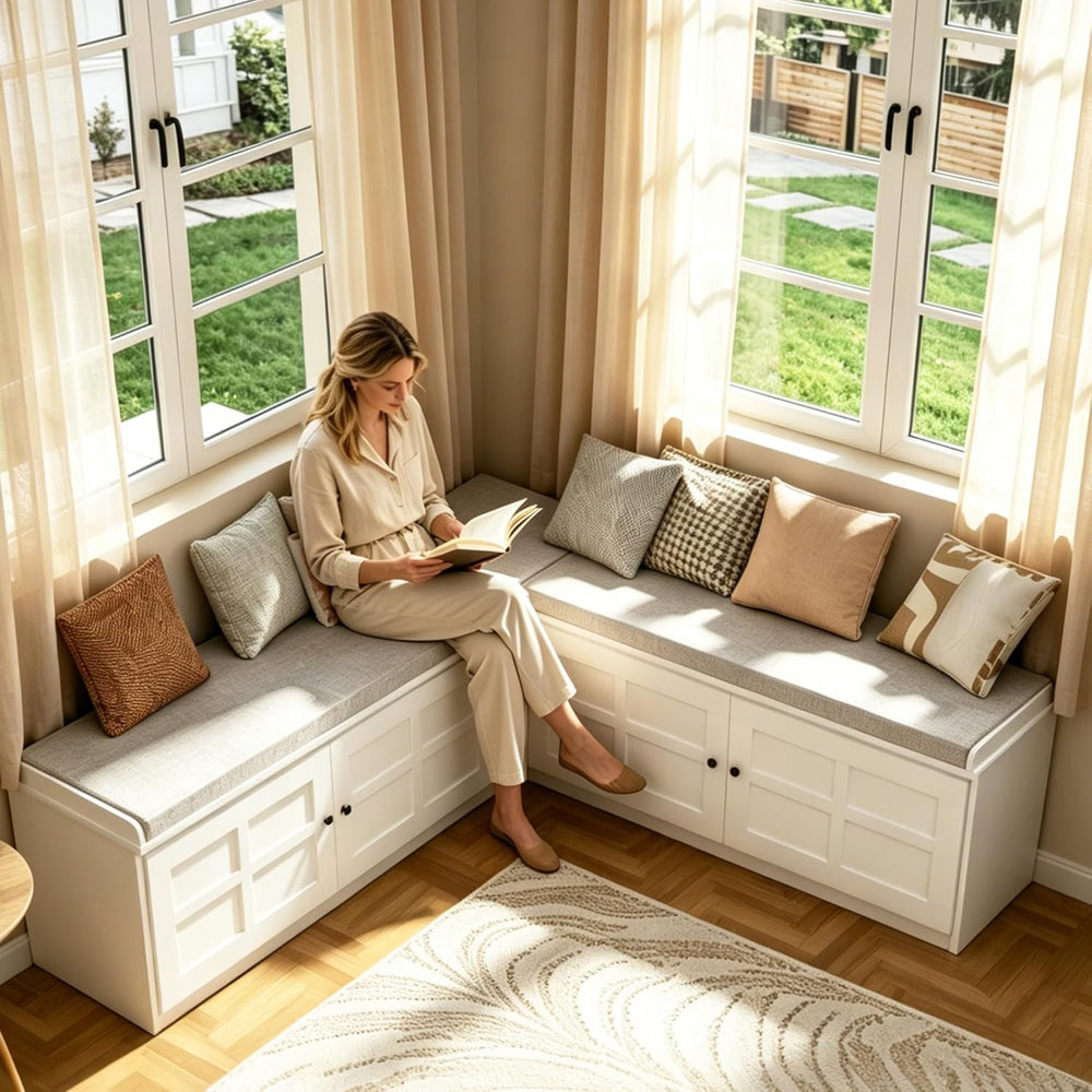 L-Shape Storage Bench with Cushion, Backless Corner Dining Nook Bench with Hi...