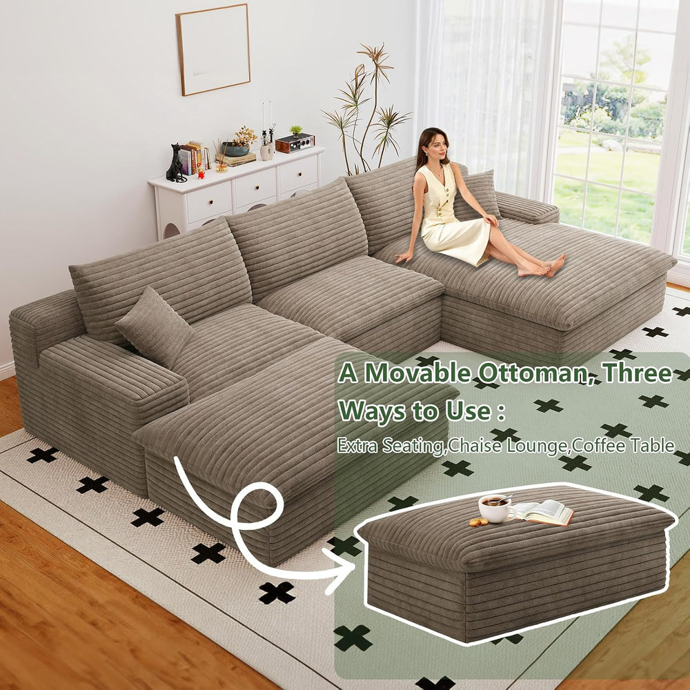 107" Cloud Couch Modular Sectional Sofa for Living Room, U-Shape Couch w...