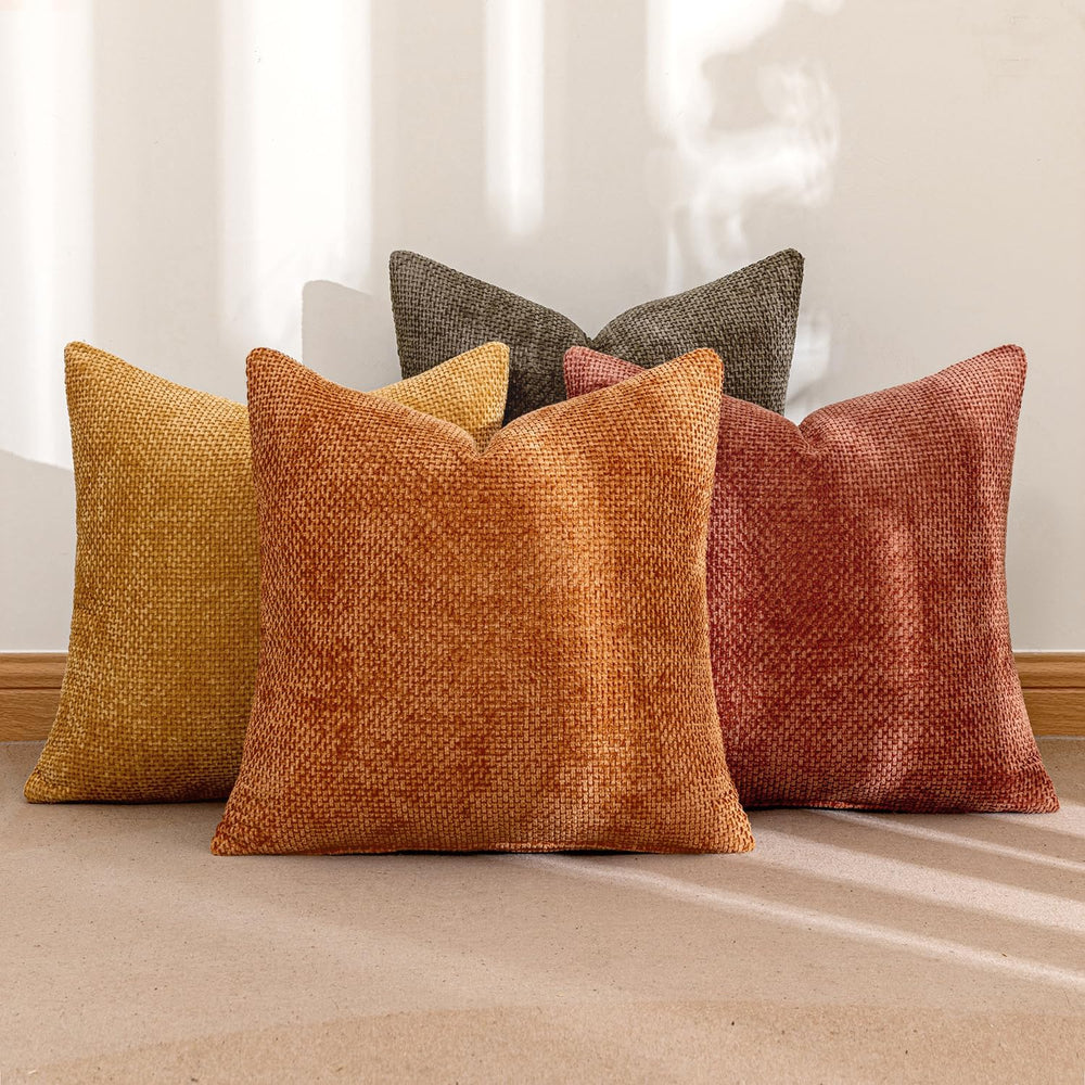 MIULEE Decorative Chenille Fall Pillow Covers Orange Brown 18x18 Pack of 4