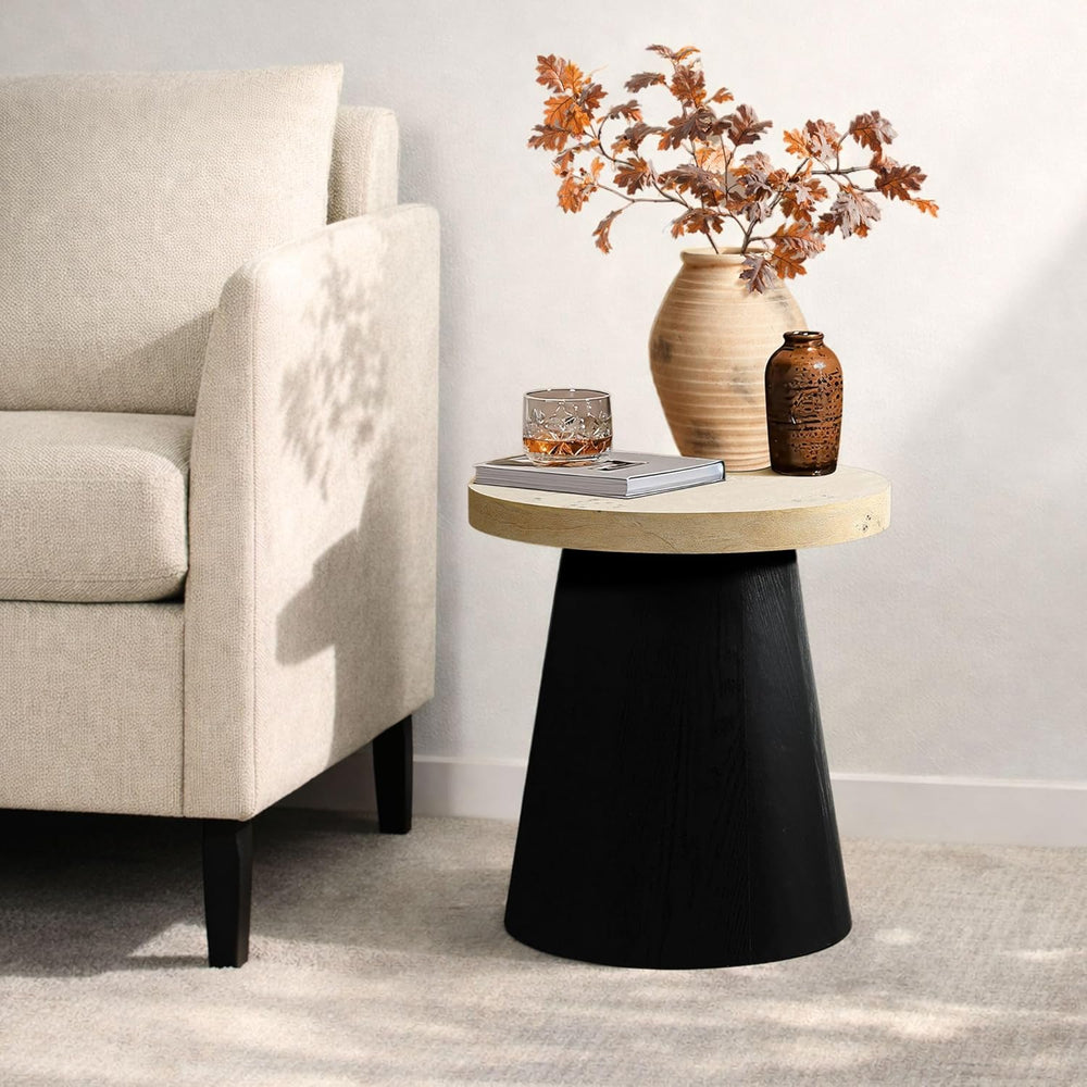 LuxenHome Side Table, 19'' Small Round Accent End Table, Light Wood F...