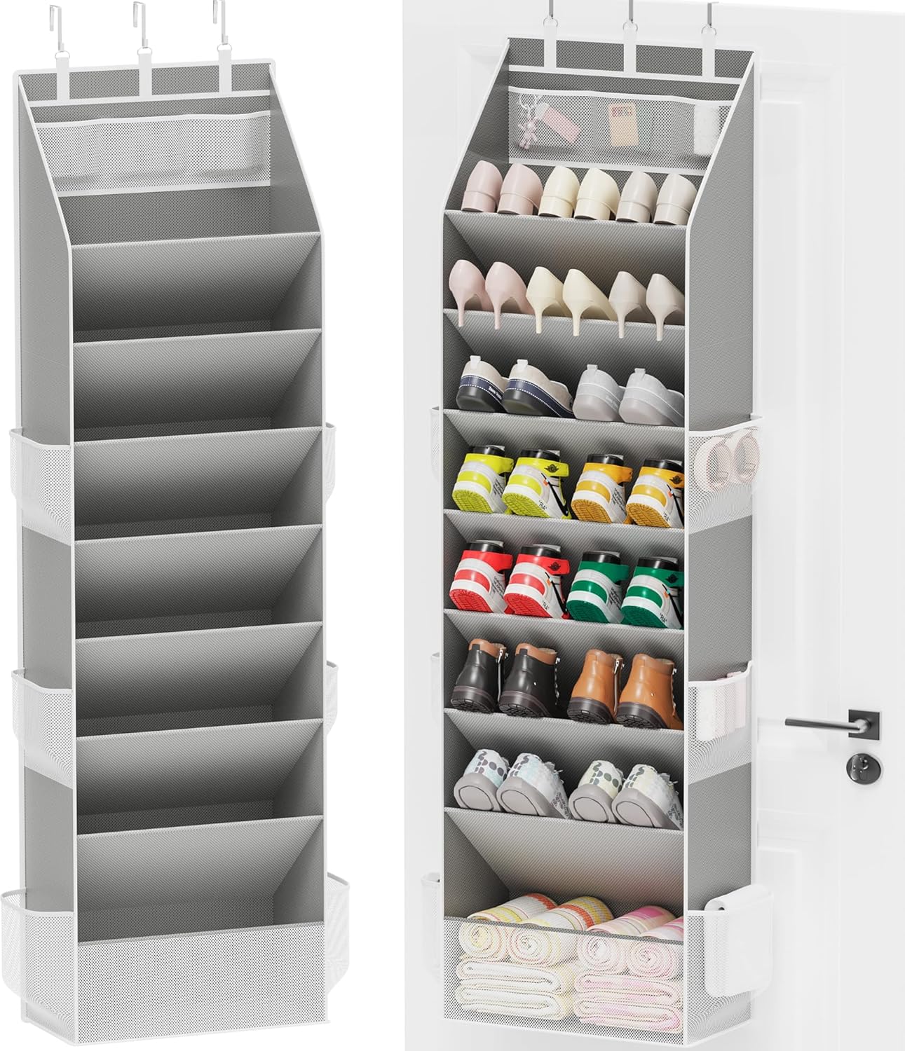 Shoe Organizer, Over the Door Shoe Organizer, Hanging Closet Shoe Storage with Large Deep Pockets, Fits 16–24 Pairs of Sneakers, Sandals, Boots, Gray