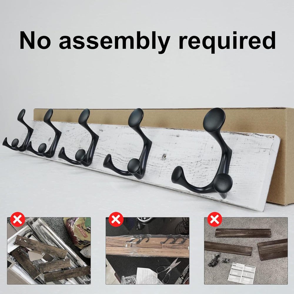 SKOLOO 30-Inch Wood Coat Rack Wall Mount with 5 Triple Hooks - Ideal for Fami...