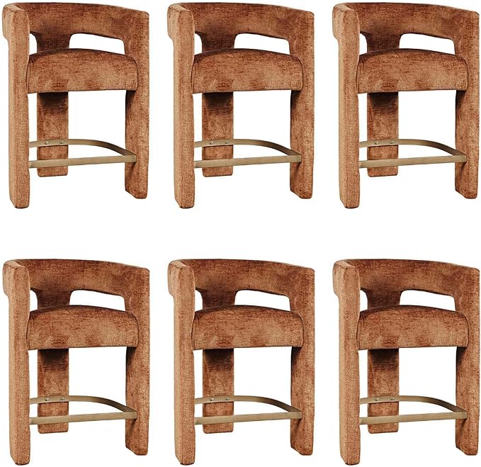 Jofran Upholstered Counter Stool with Arms – Versatile Barstools – Stylish Seating for Kitchen Dining Room or Home Bar, Rust, Set of 6