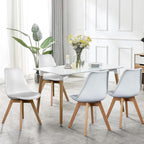 OLIXIS Dining Chairs Set of 4, Mid Century Modern Accent Chairs with Curved Backrest and Wood Legs, PU Leather Upholstered Kitchen Side Chairs for Living Room, Bedroom, Outdoor Patio, White