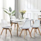 OLIXIS Dining Chairs Set of 4, Mid Century Modern Accent Chairs with Curved Backrest and Wood Legs, PU Leather Upholstered Kitchen Side Chair for Living Room, Bedroom, Outdoor Patio, White