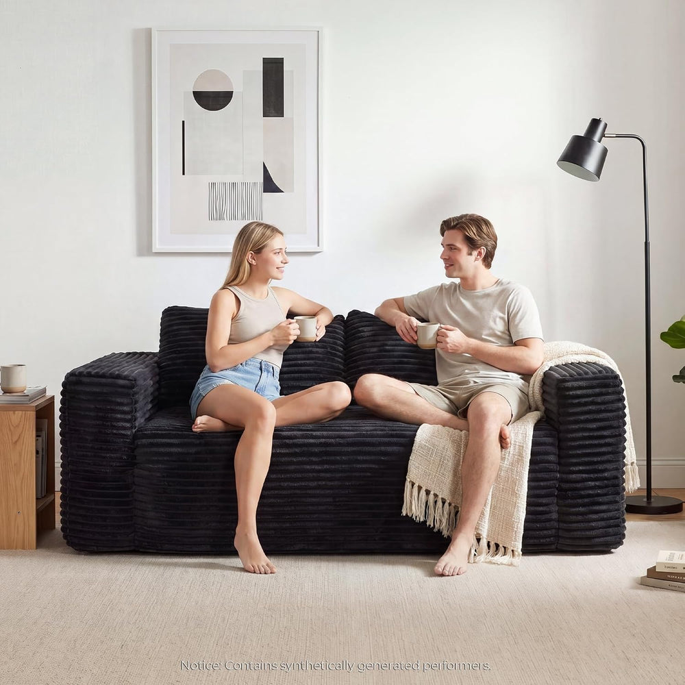 LIKIMIO Liorin Plush 71" Floor Loveseat Sofa Black Corduroy No Assembly ...