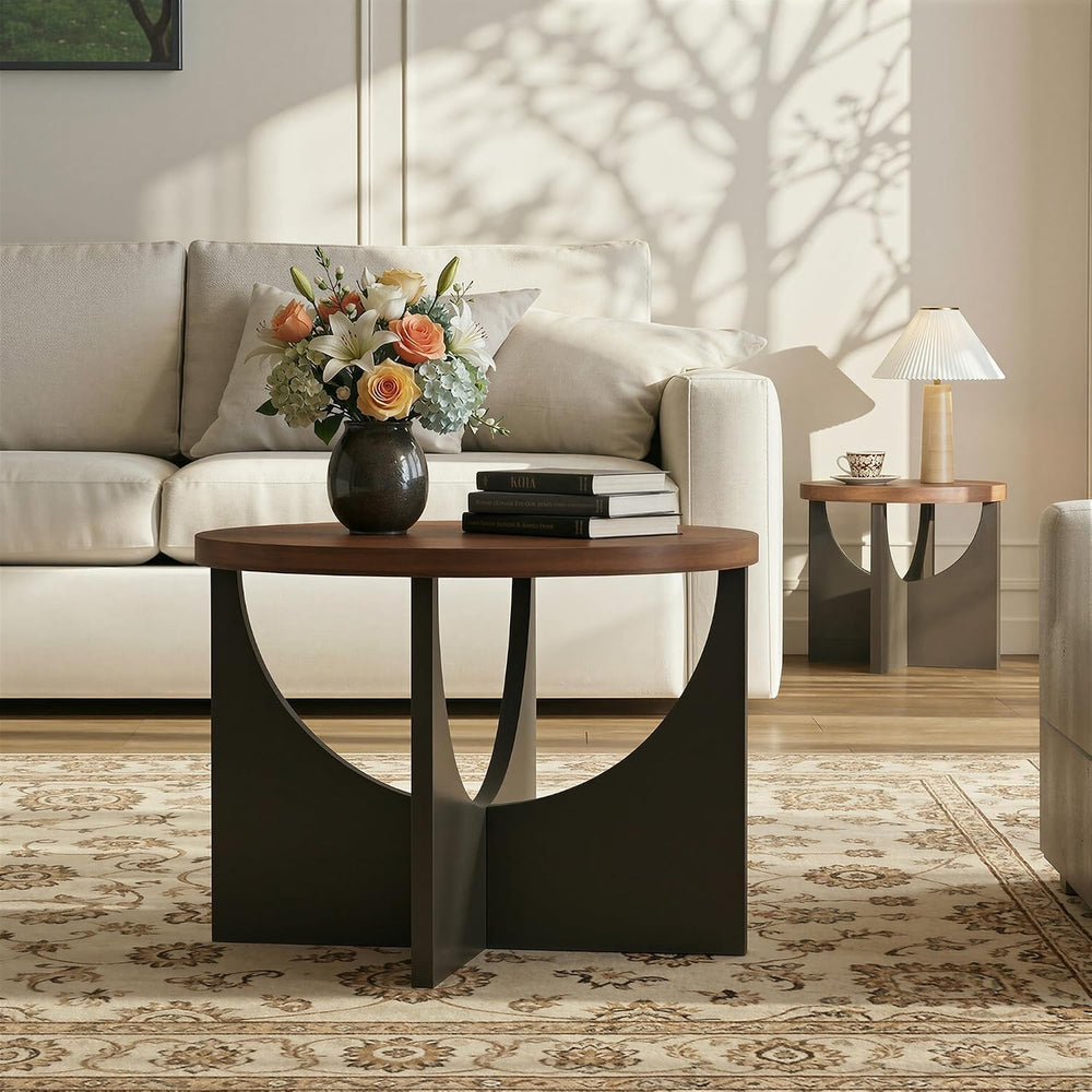 LIKIMIO Nesting Coffee Tables Set of 2, 23.6" Small Round Tables, Walnut...