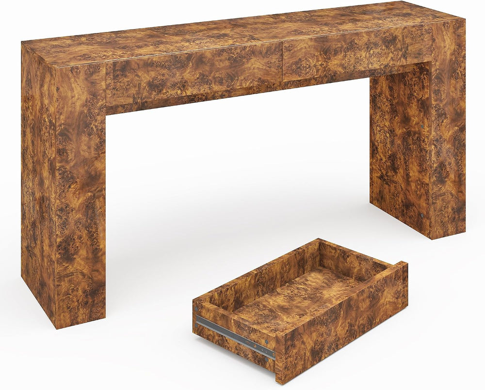 AMERLIFE 63" Modern Burl Wood Console Table with High Gloss Finish | Ent...