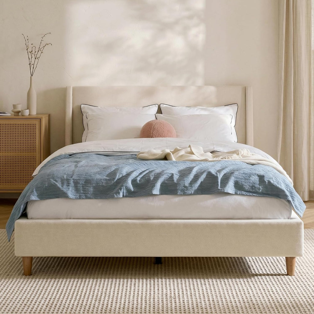 Merax King Size Velvet Bed Frame with Wingback Headboard, Upholstered Platfor...