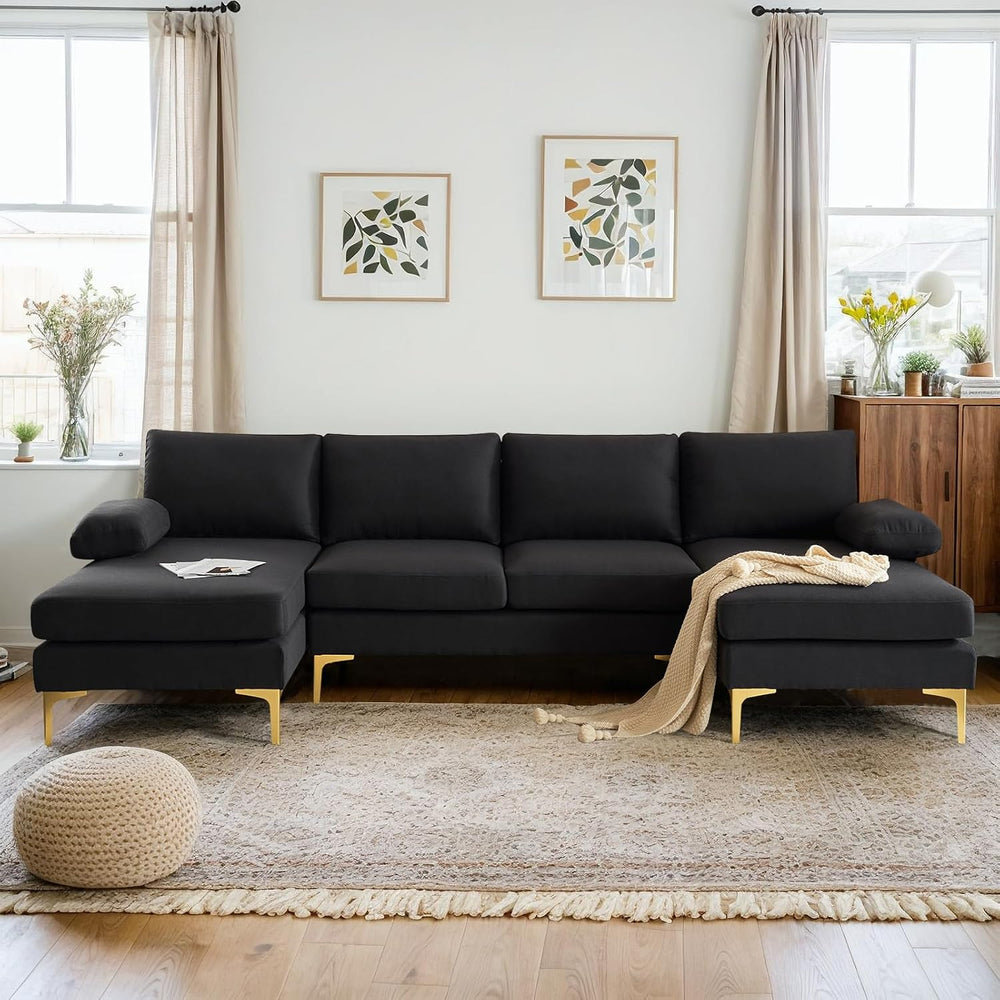 VINGLI 110" Modern Sectional Couch with 51" D Double Chaise, Black ...