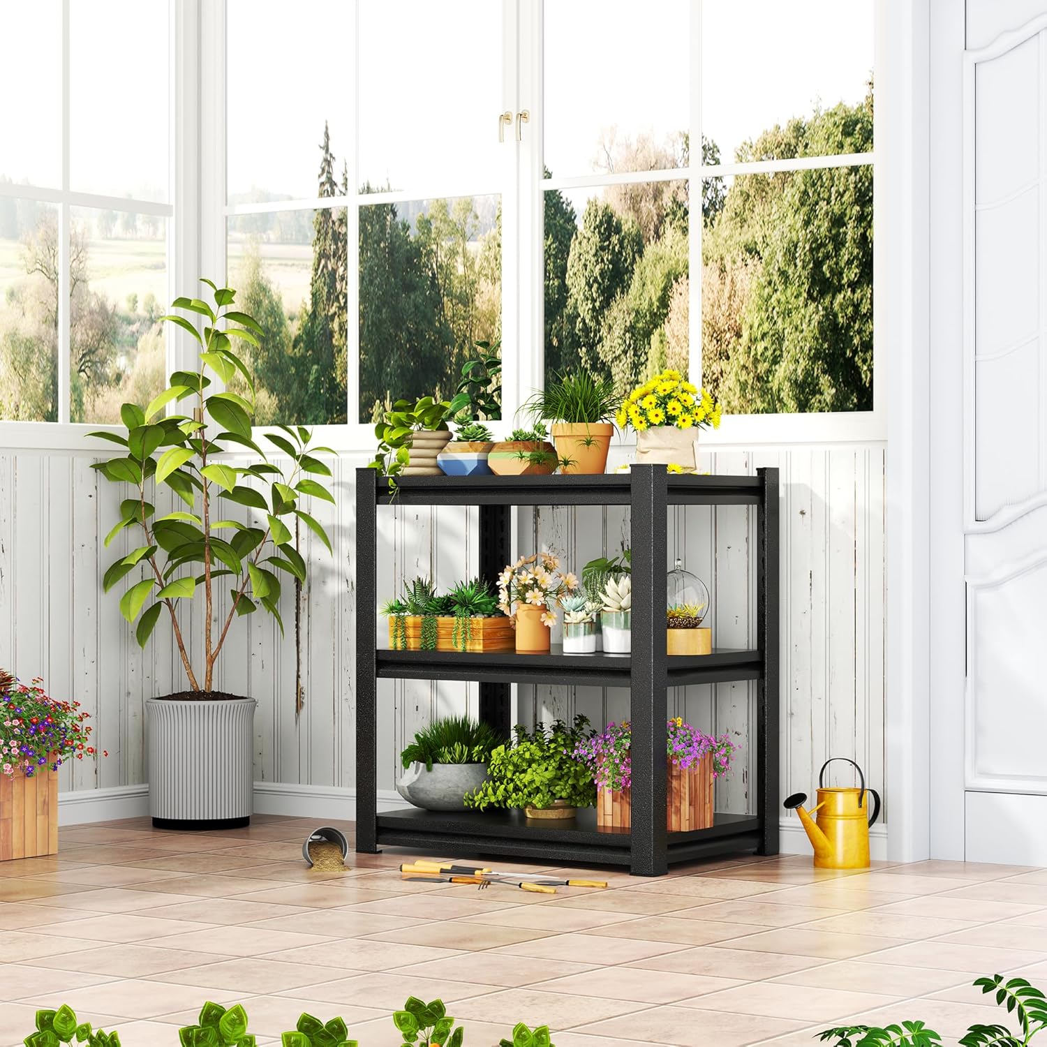 2-Tier Storage Shelves,1200 Lbs Metal Shelving Unit, Double-Layer Columns, Adjustable Reinforcing Shelves for Coffee Table in Living Room, Bedroom, Kitchen，Office(16''W*10''D*22''H)