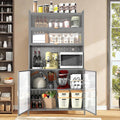 73'' Tall Kitchen Pantry Cabinet,Metal Pantry Cabinet with Adjustable Shelves,6-Tier Hutch Storage Cabinet with Microwave Stand, Anti-Tip Design Hutch for Kitchen, Dining Room, Living Room (Grey)