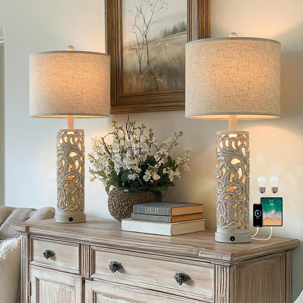 OYEARS 2-in-1 Light Table Lamp Set of 2 for Living Room, 28.5" Farmhouse...