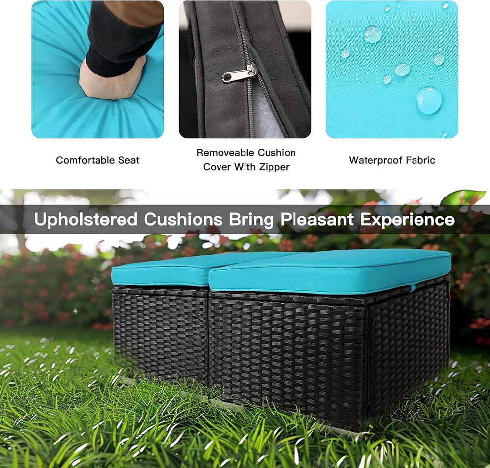 2 Wicker Ottomans, Multipurpose Outdoor Patio Ottoman Furniture, Additional S...
