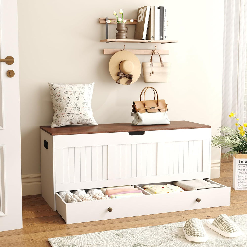 HOMEFORT 44.3" Storage Chest with 2 Drawers, Retro Wooden Storage Trunk ...