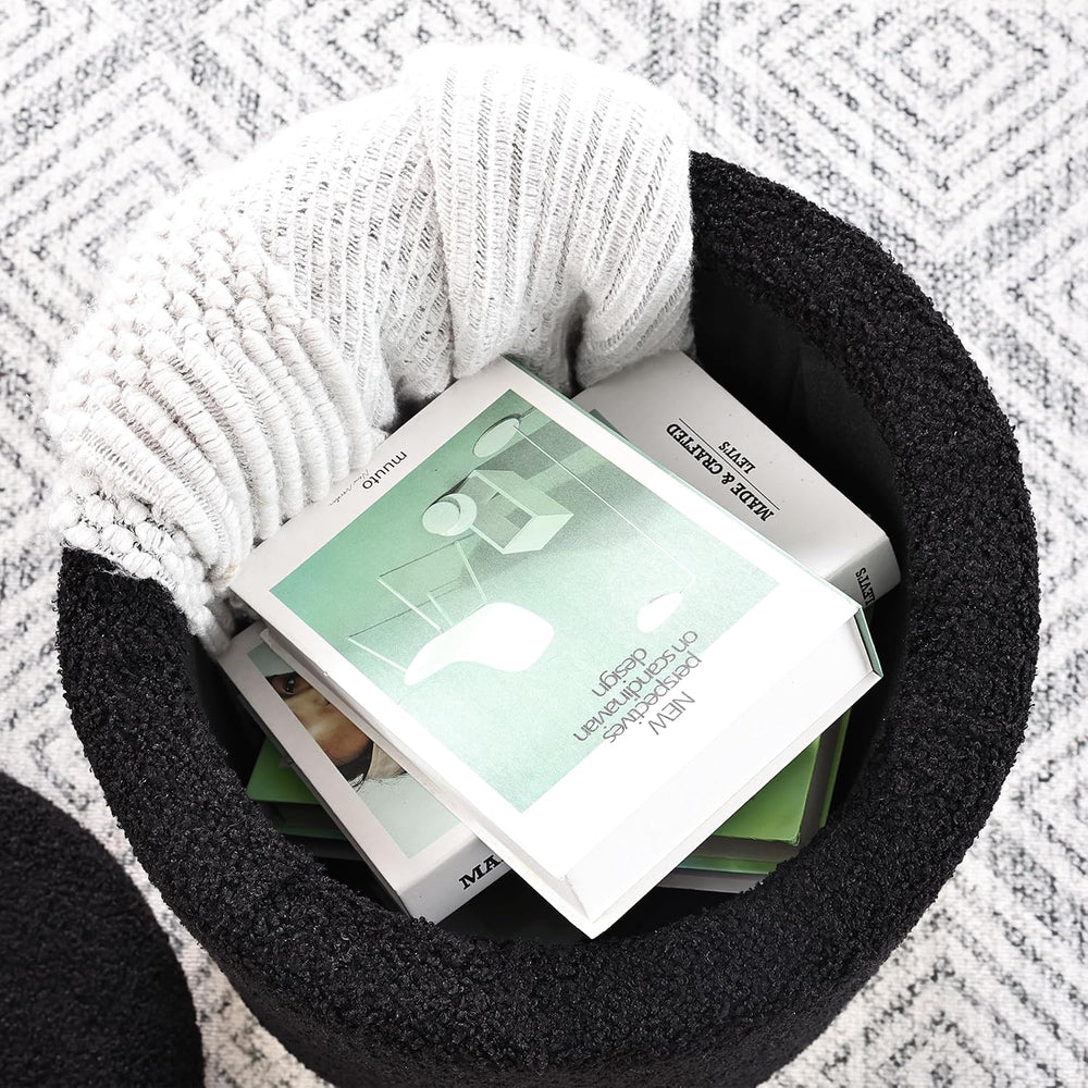 Joveco Boucle Round Ottoman with Storage,Vanity Stool with Storage for Bedroo...