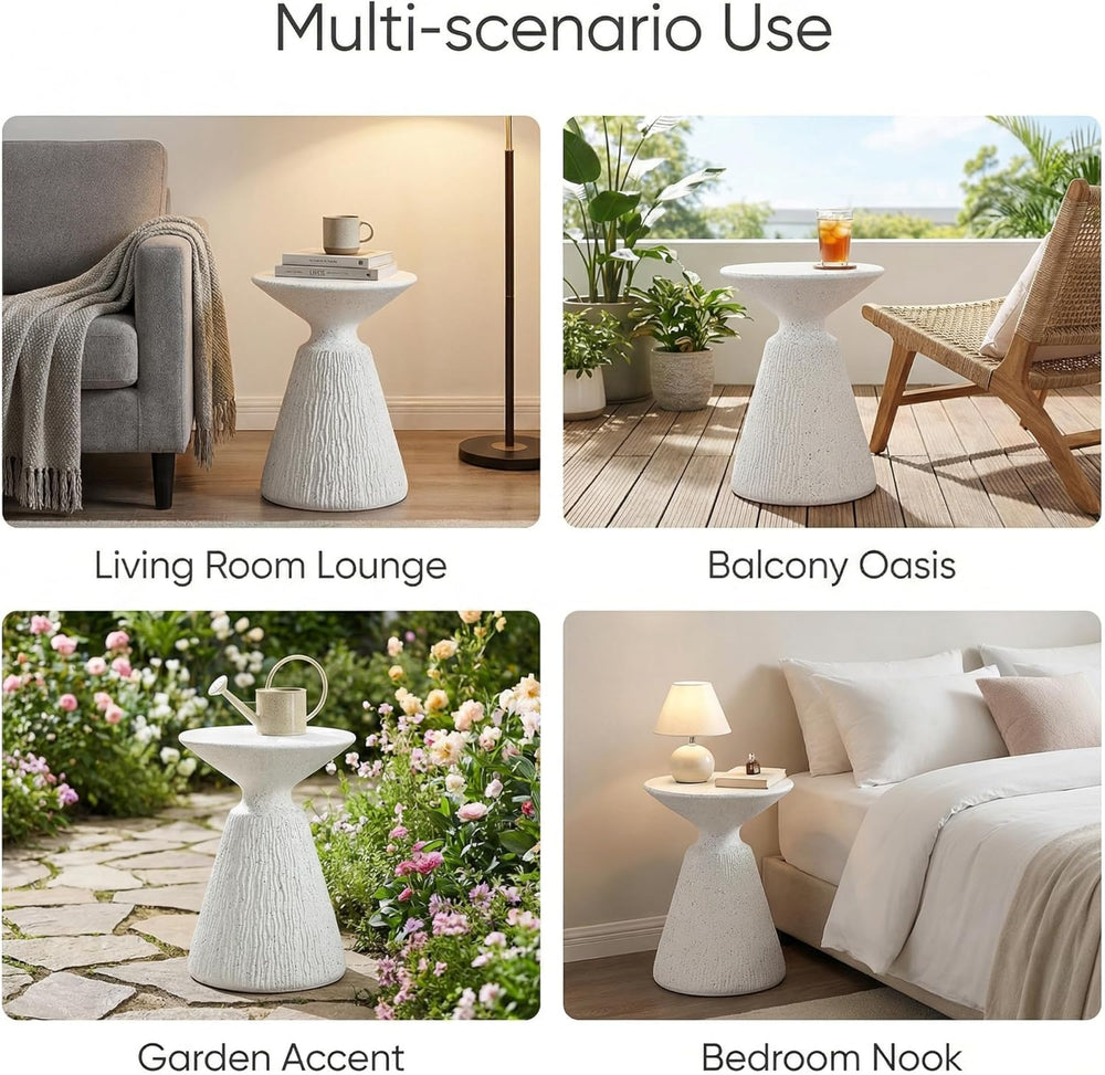 Outdoor Small end Table White Marble Retro Speckled Textured All-Weather MGO ...