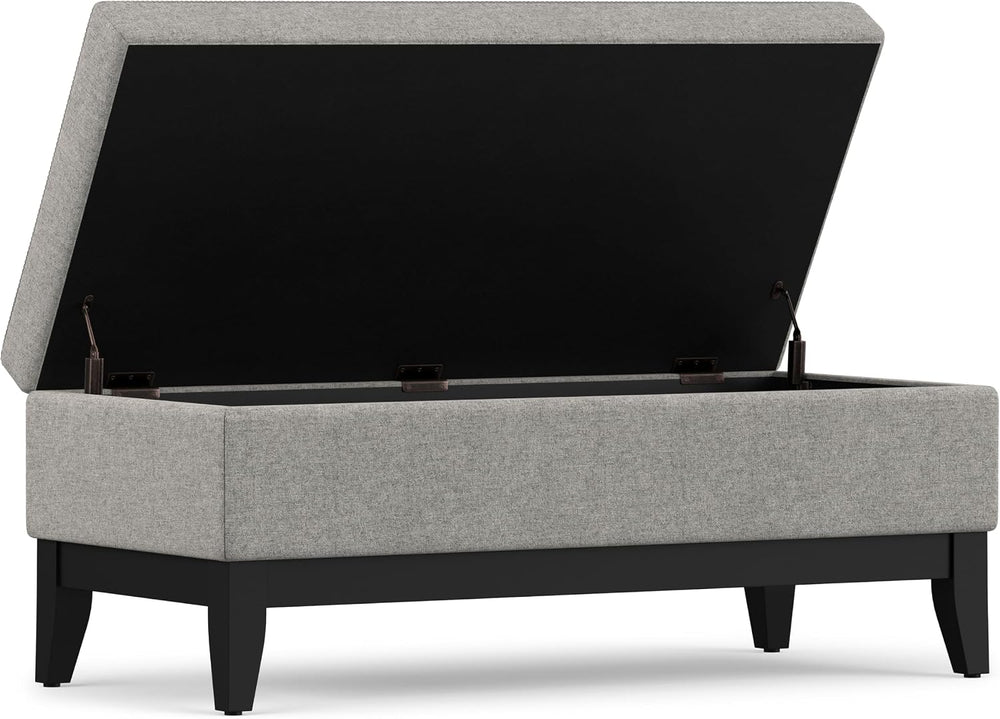 SIMPLIHOME Oregon 42" Wide Linen Look Fabric Storage Ottoman in Cloud Grey